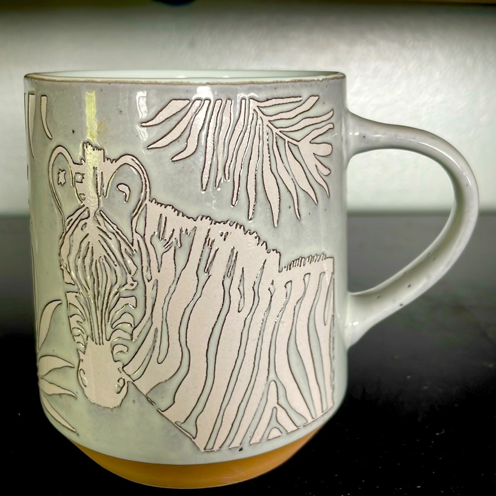 Pier 1 Imports Coffee Mug Reactive Graphic Zebra & Leafs Stoneware 15oz